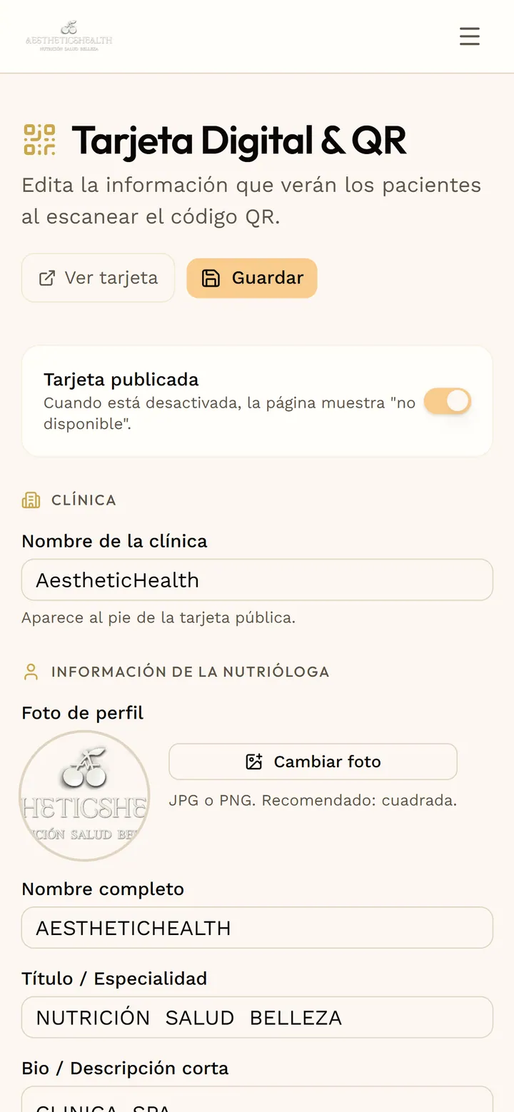 AestheticHealth: Tarjeta digital y QR
