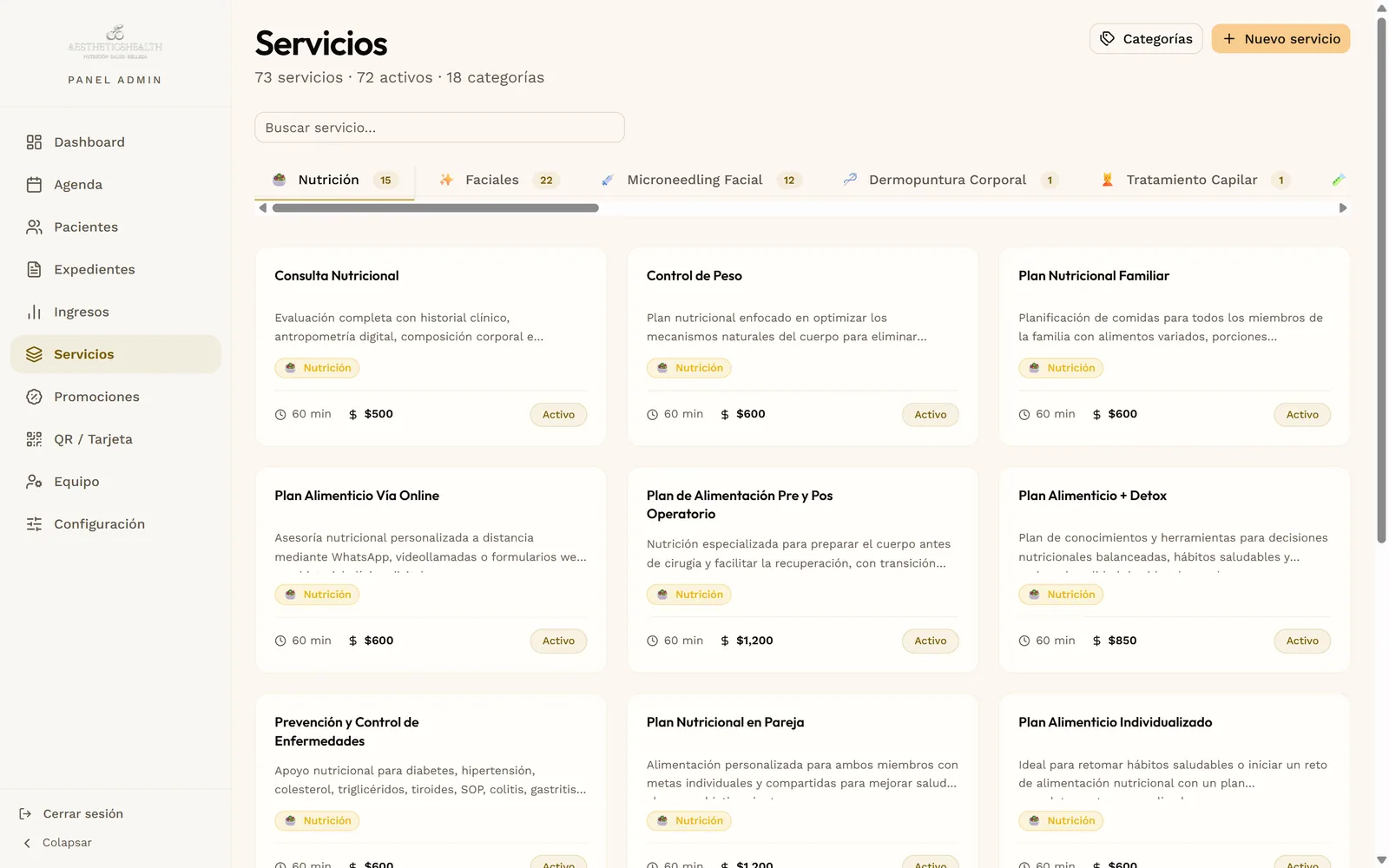 AestheticHealth: Catálogo de servicios