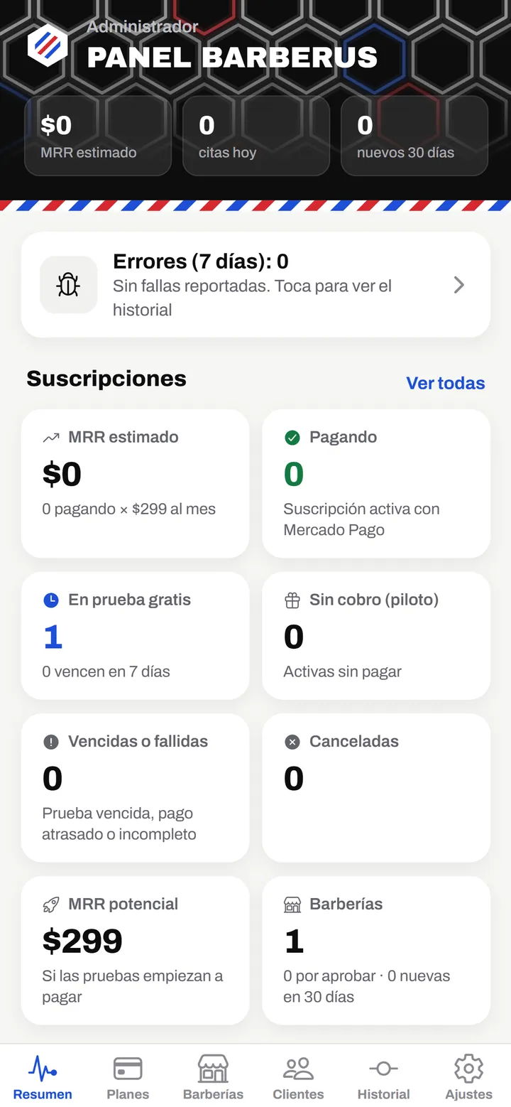 BarberUs: Panel de la plataforma