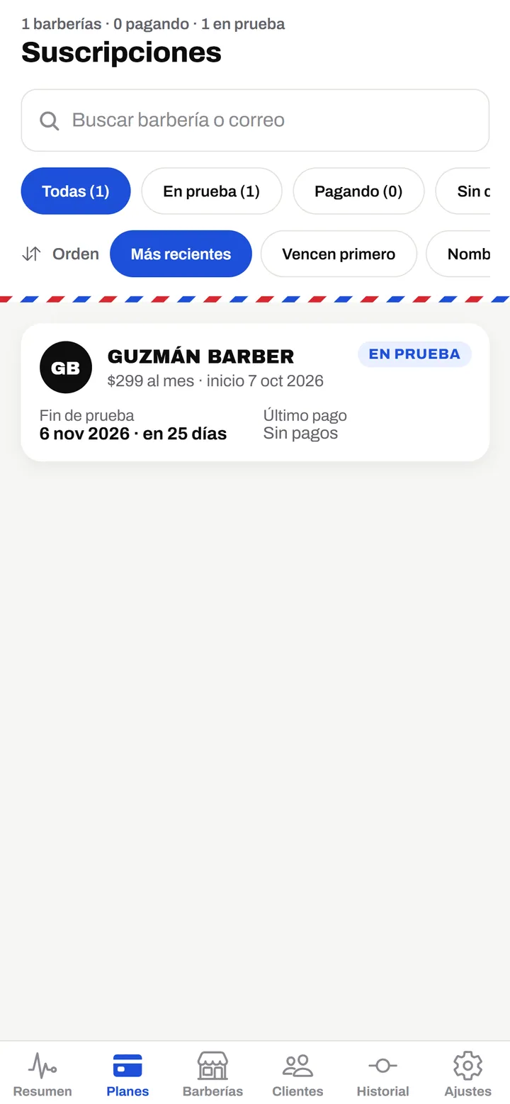 BarberUs: Suscripciones