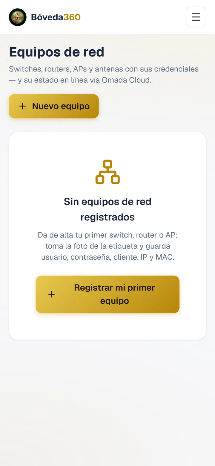 Bóveda360: Equipos de red