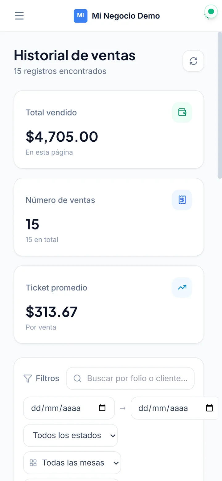 TuPOS360: Historial de ventas