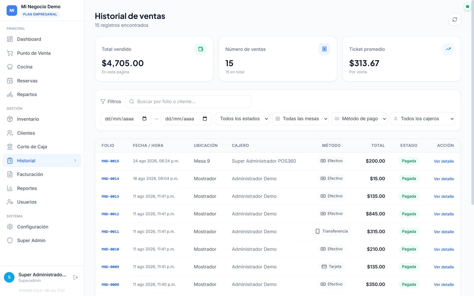 TuPOS360: Historial de ventas